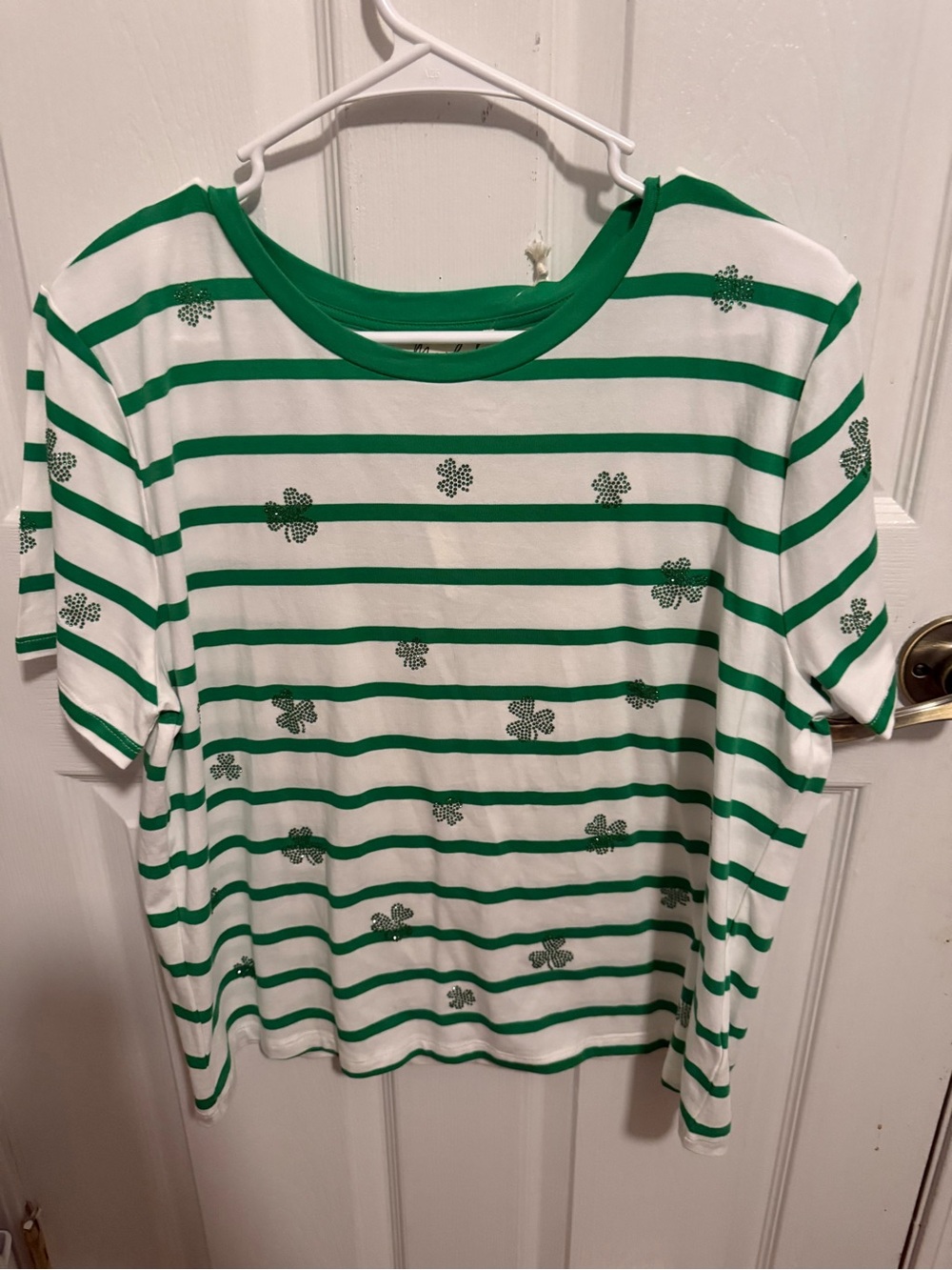 Marled Green & White Striped Short Sleeve Tee